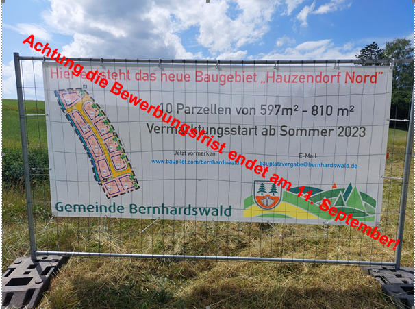 Baugebiet Hauzendorf - Ende der Bewerbungsfrist 11. Sept. 2023 !